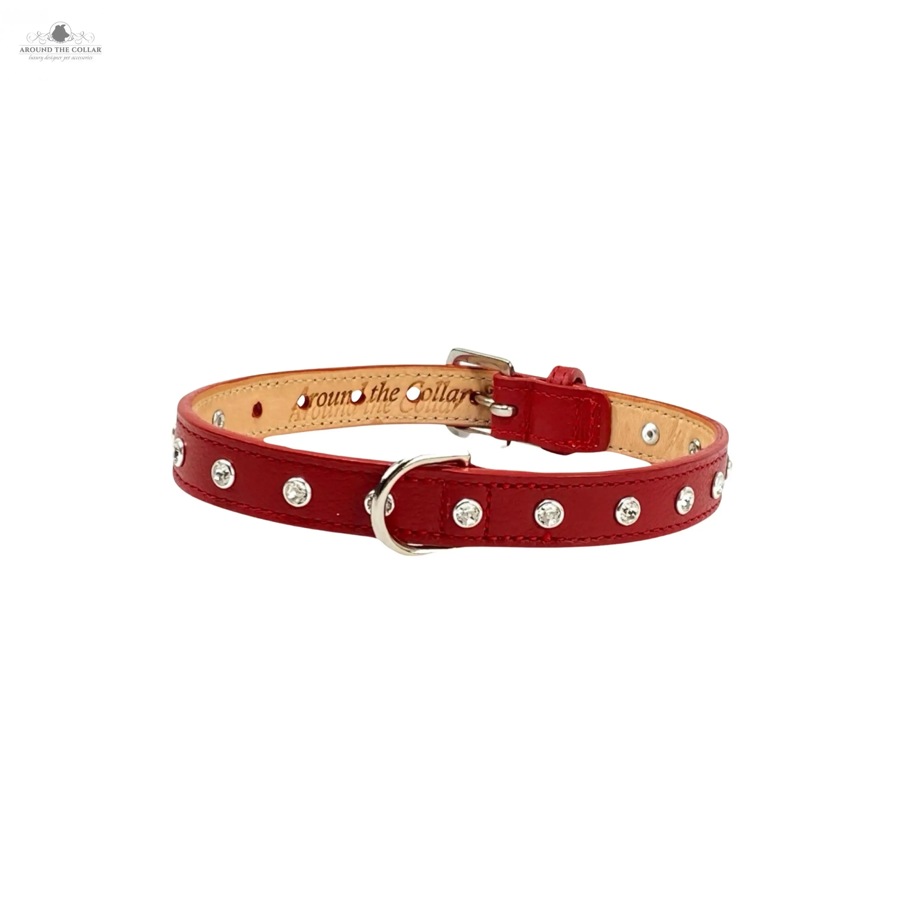 Brie Leather Collar with Single Row Clear Crystals