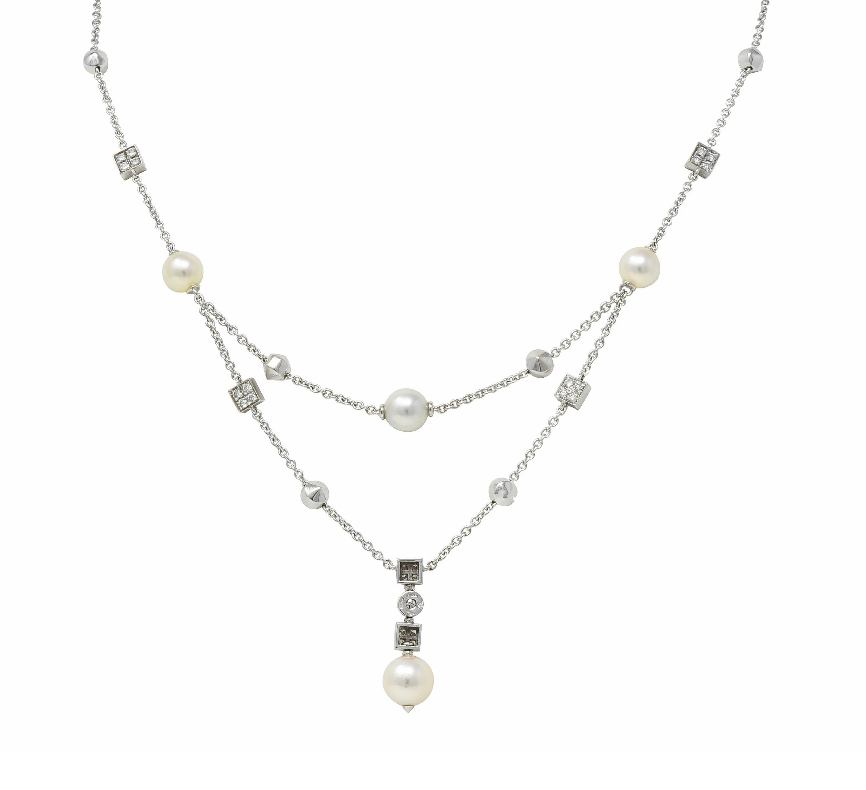 Bulgari 2000 Diamond Pearl 18 Karat White Gold Vintage Y2K Lucia Swagged Drop Necklace