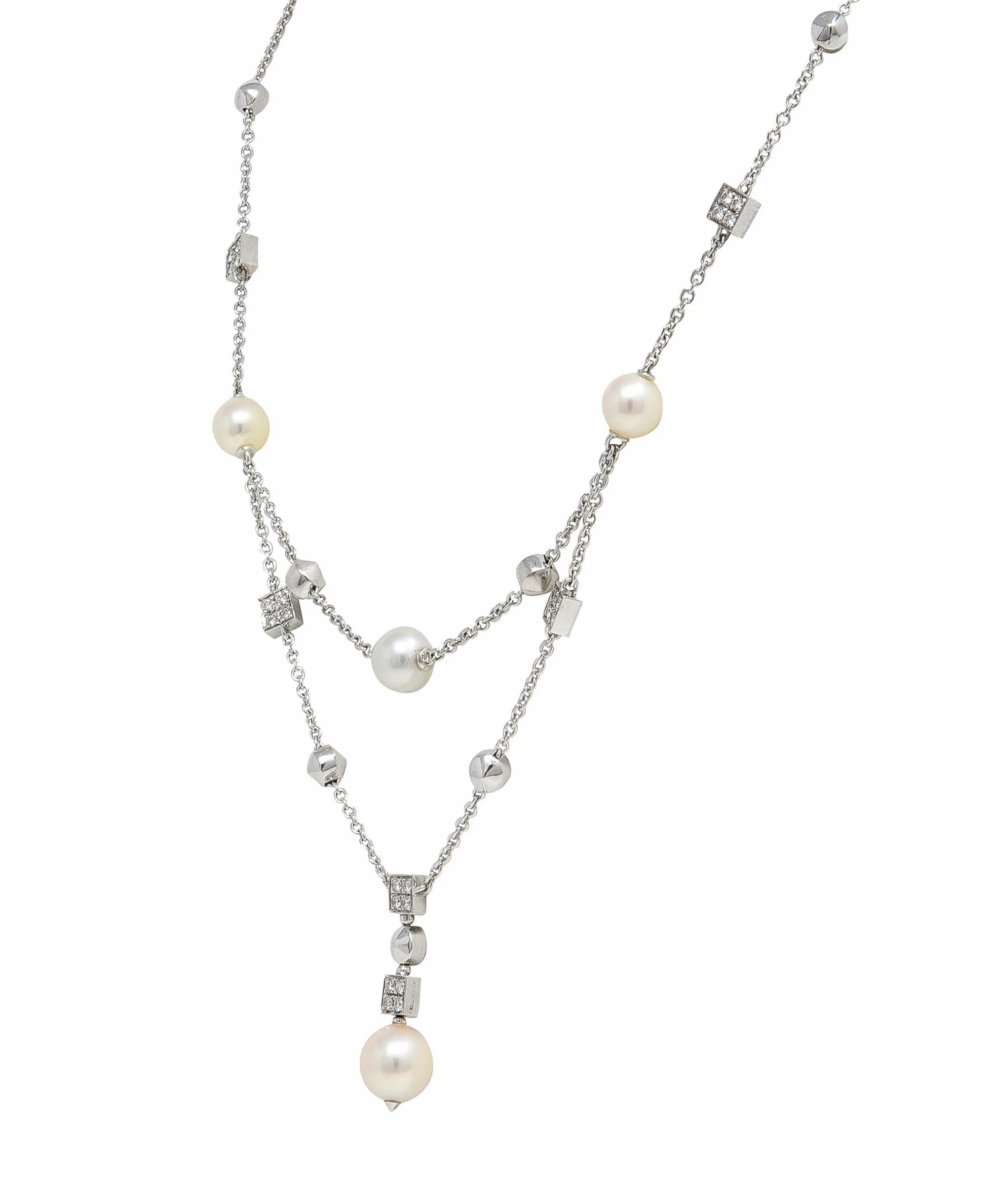 Bulgari 2000 Diamond Pearl 18 Karat White Gold Vintage Y2K Lucia Swagged Drop Necklace