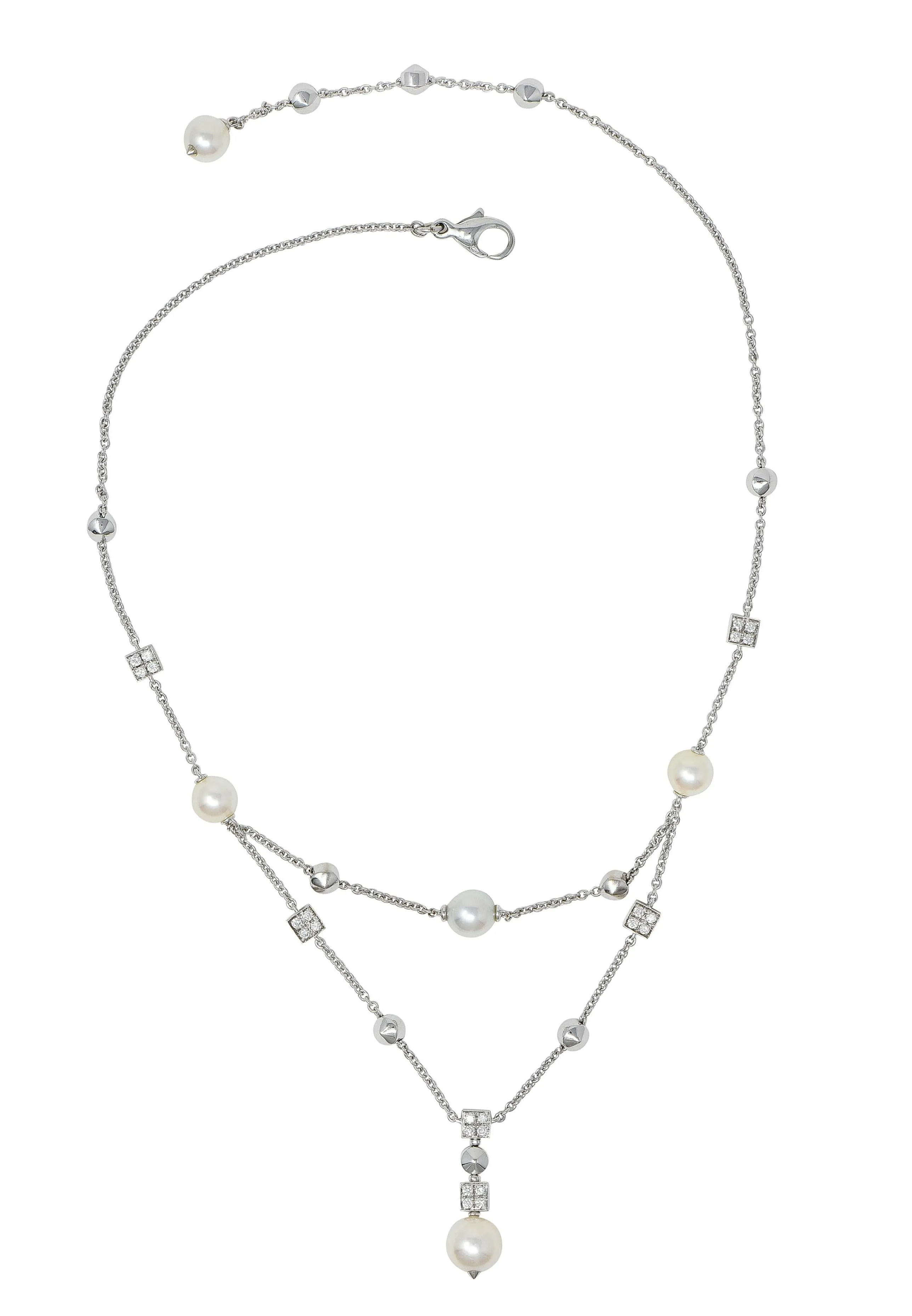 Bulgari 2000 Diamond Pearl 18 Karat White Gold Vintage Y2K Lucia Swagged Drop Necklace