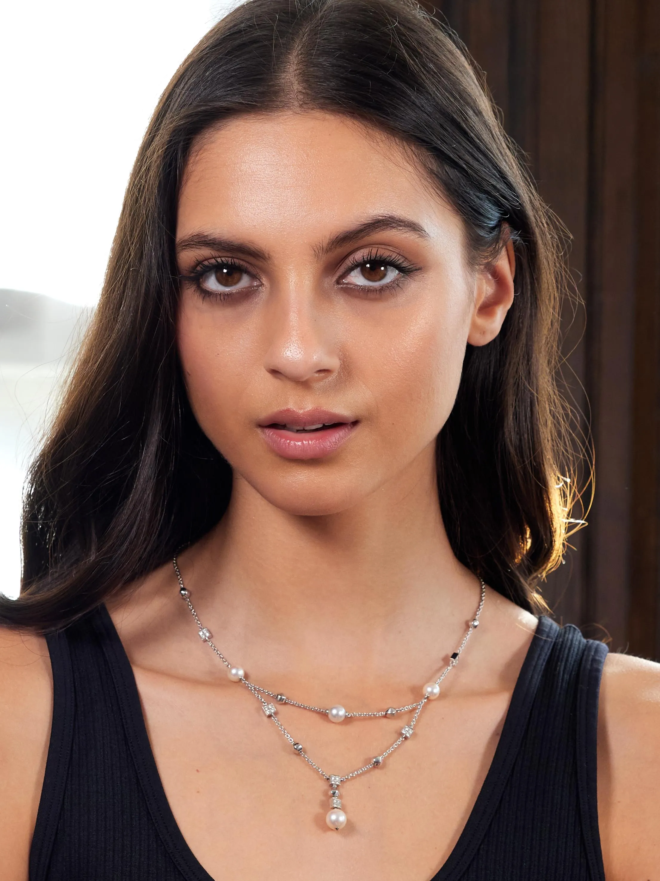 Bulgari 2000 Diamond Pearl 18 Karat White Gold Vintage Y2K Lucia Swagged Drop Necklace