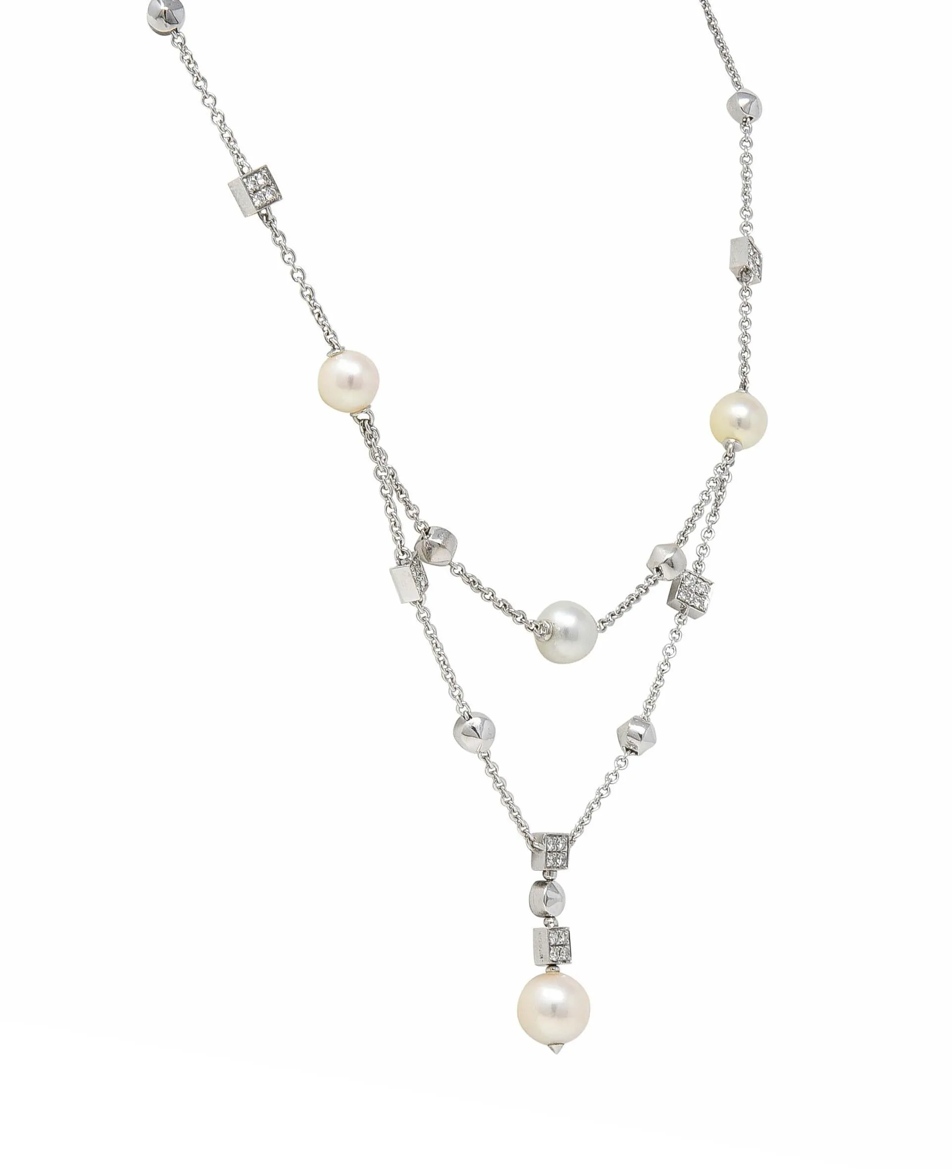Bulgari 2000 Diamond Pearl 18 Karat White Gold Vintage Y2K Lucia Swagged Drop Necklace