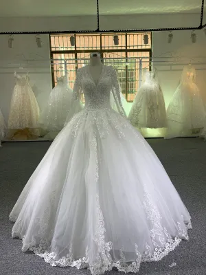 BYG vintage V neck long sleeves wedding dress