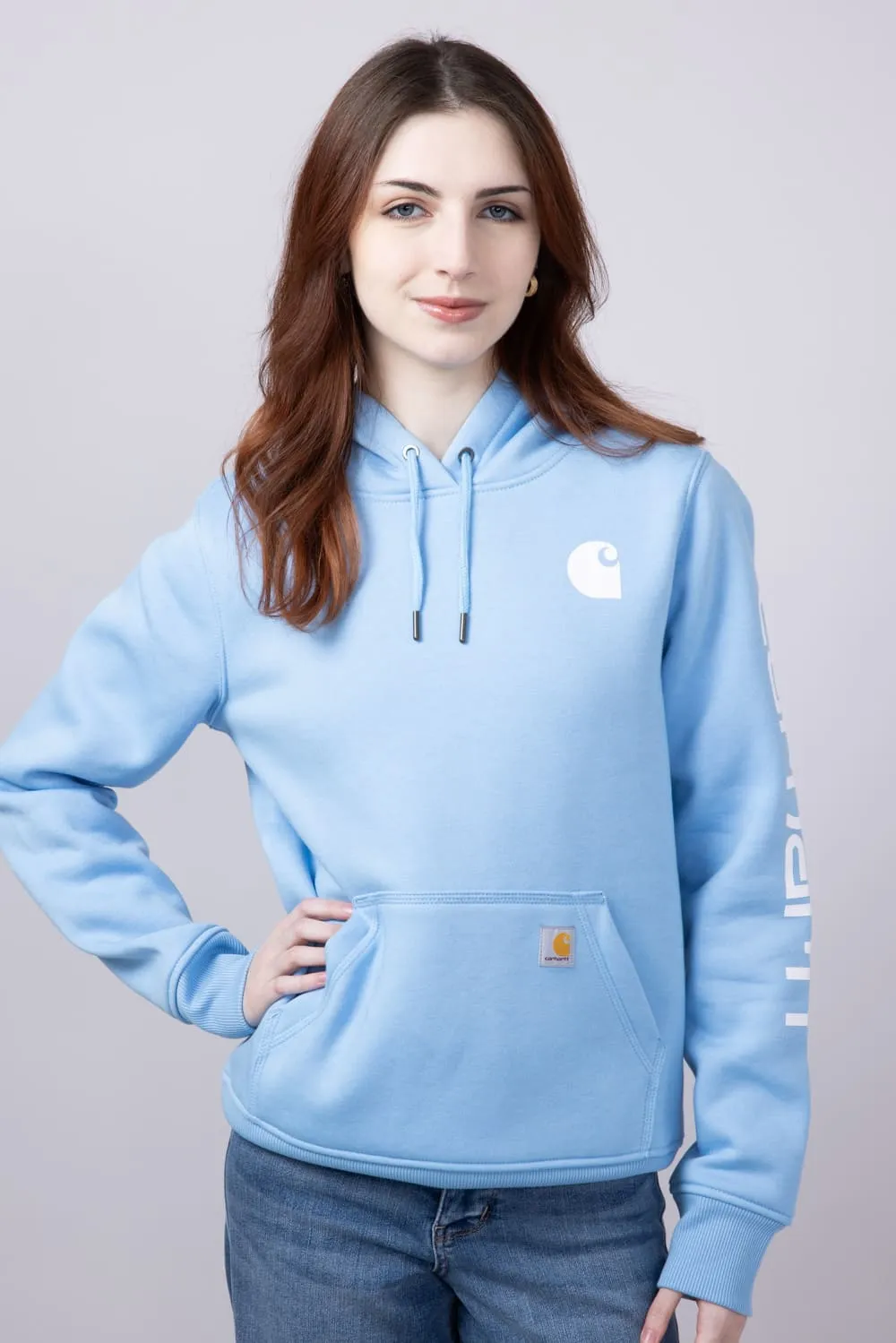 Carhartt Logo Sleeve Midweight Hoodie for Women in Sky Blue | 102791-HL7