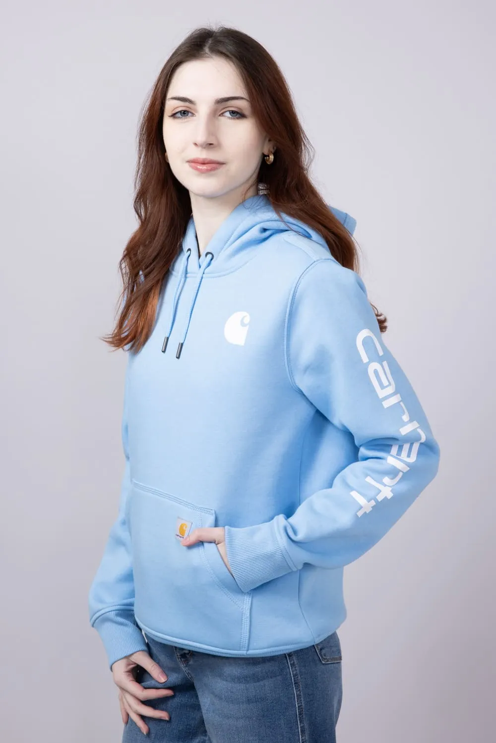 Carhartt Logo Sleeve Midweight Hoodie for Women in Sky Blue | 102791-HL7