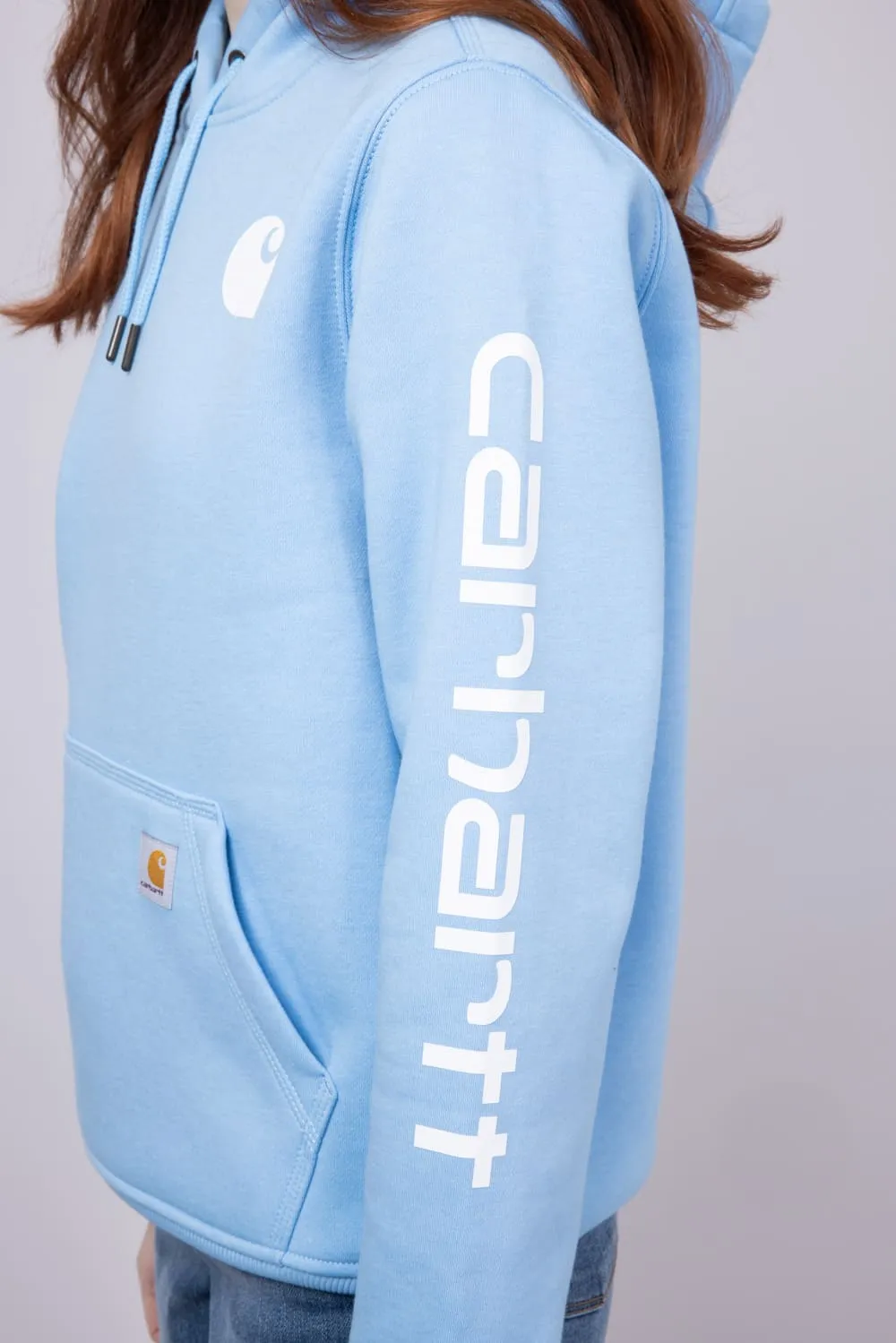 Carhartt Logo Sleeve Midweight Hoodie for Women in Sky Blue | 102791-HL7