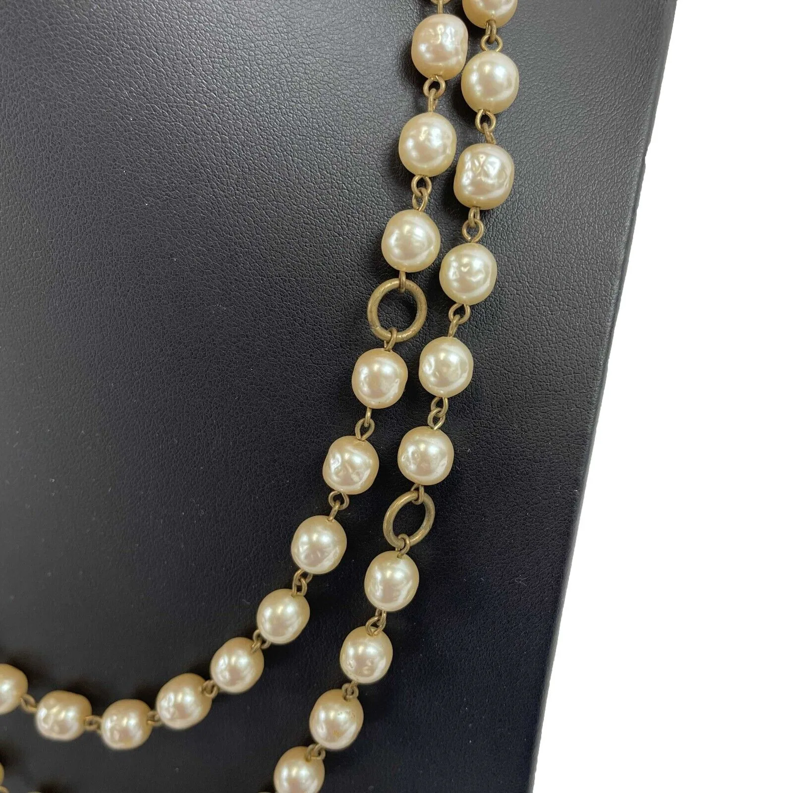 CHANEL - Vintage 1981 Pearl / Gold Long Chain Bead Layering Necklace