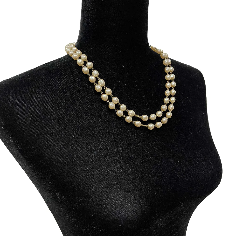 CHANEL - Vintage 1981 Pearl / Gold Long Chain Bead Layering Necklace