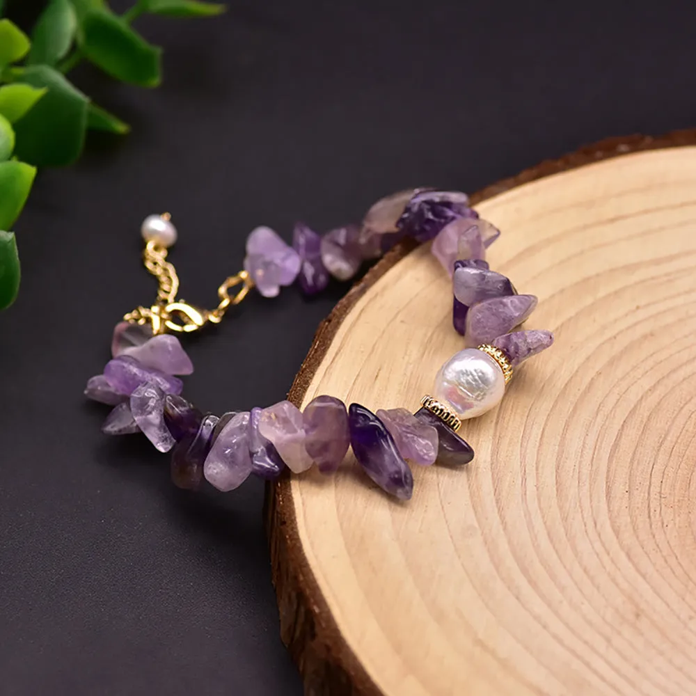 Charm Amethyst & Natural Freshwater Pearl Bracelet Fashion Beautiful Jewelry