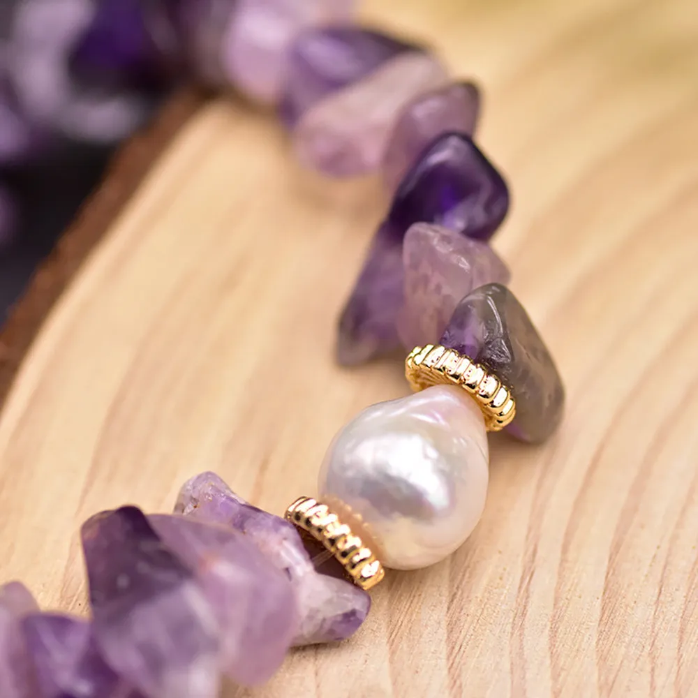 Charm Amethyst & Natural Freshwater Pearl Bracelet Fashion Beautiful Jewelry