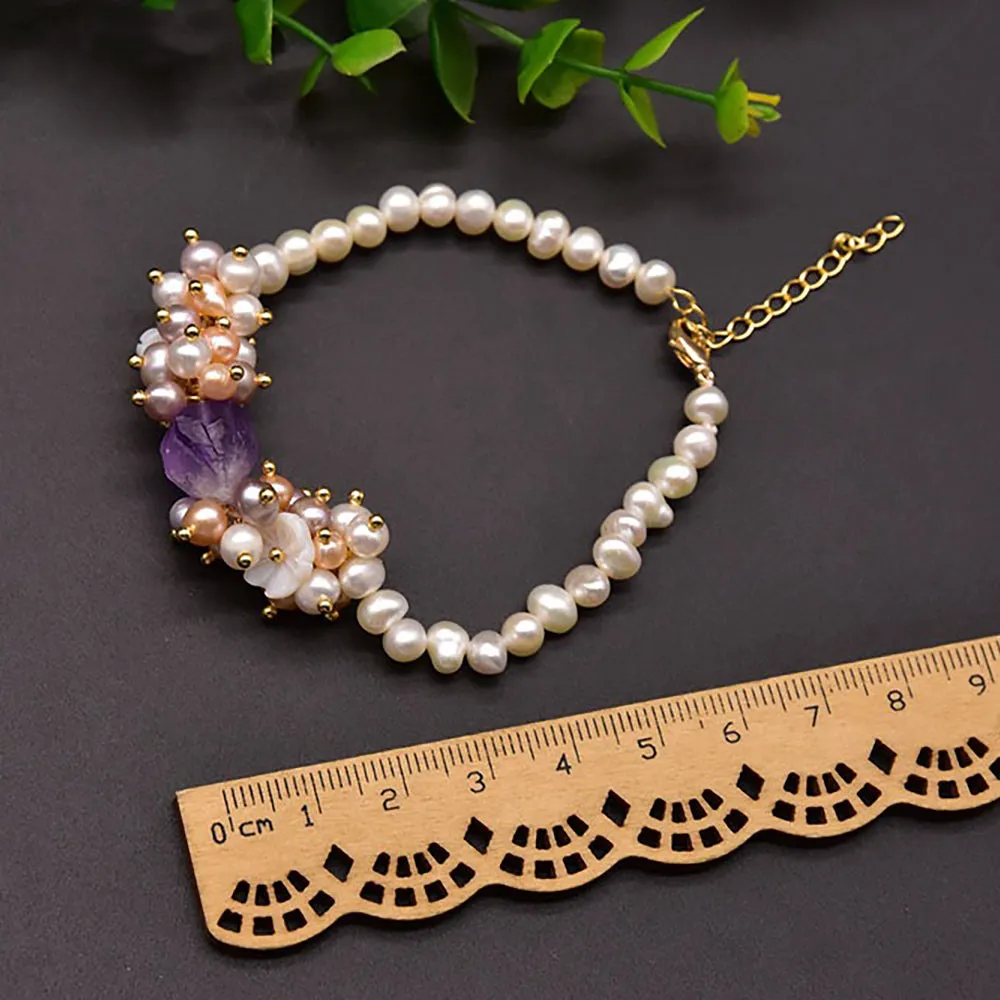 Charm Amethyst Natural Freshwater Pearl Bracelet Women Fashion Beautiful Jewelry