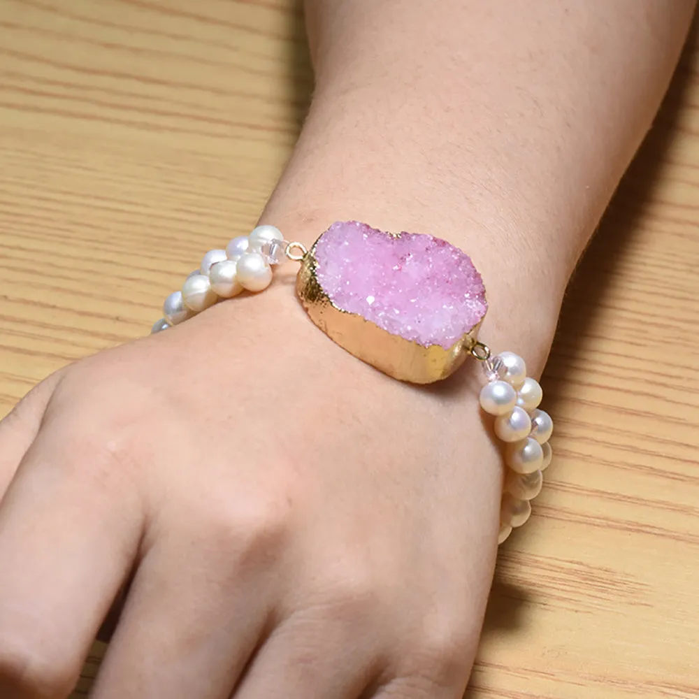 Charm Crystal Baroque Natural Freshwater Pearl Bracelet Women Fashion Jewelry