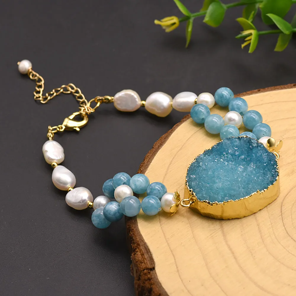 Charm Crystal Baroque Natural Freshwater Pearl Bracelet Women Fashion Jewelry