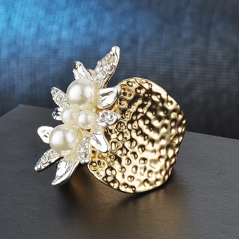 Charm Pearl Beautiful Leaf Ring Gold Plated Women Fashion Jewelry Gift Size 6-9