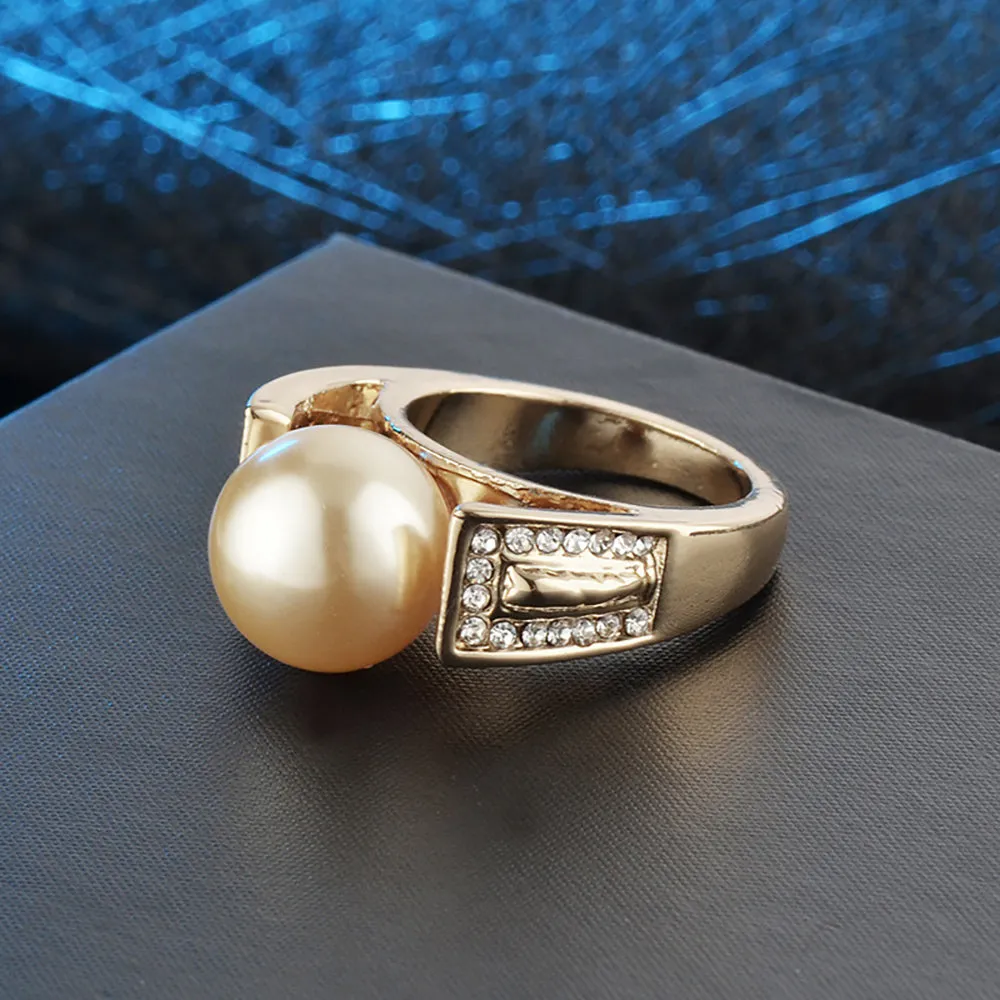 Charm Pearl Beautiful Ring Gold Plated Women Fashion Jewelry Gift Size 6-9