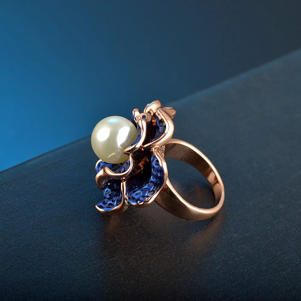 Charm Pearl Beautiful Ring Rose Gold Plated Women Fashion Jewelry Gift Size 6-9