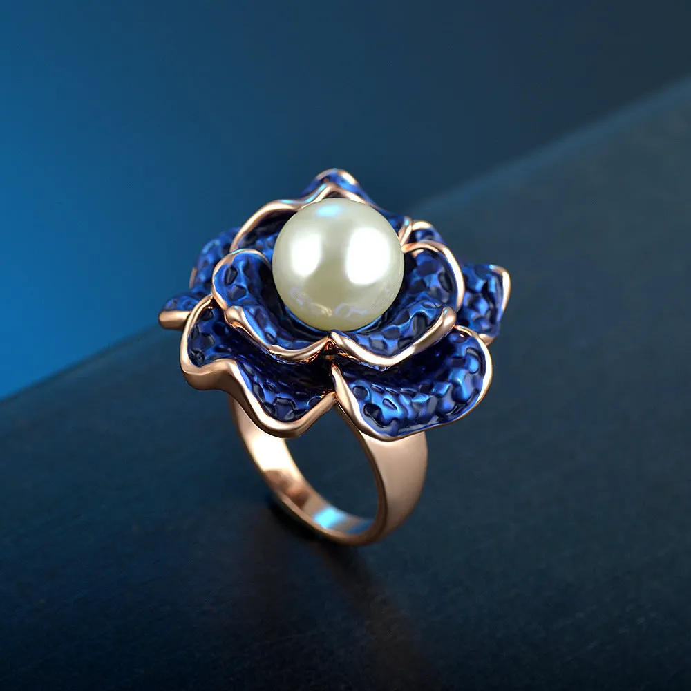 Charm Pearl Beautiful Ring Rose Gold Plated Women Fashion Jewelry Gift Size 6-9
