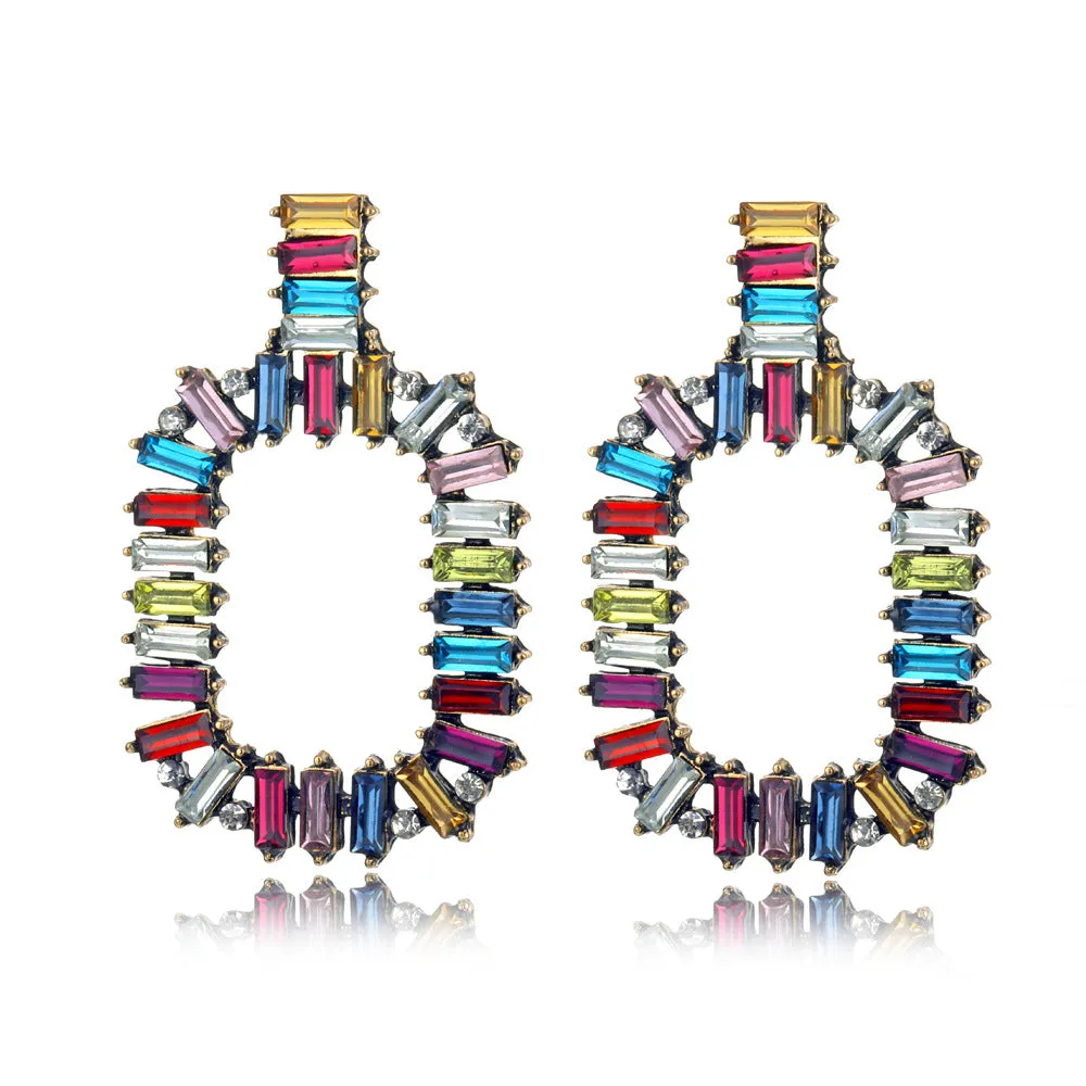Charm Rhinestone Rectangle Earrings Multicolor Wholesale Women Fashion Jewelry