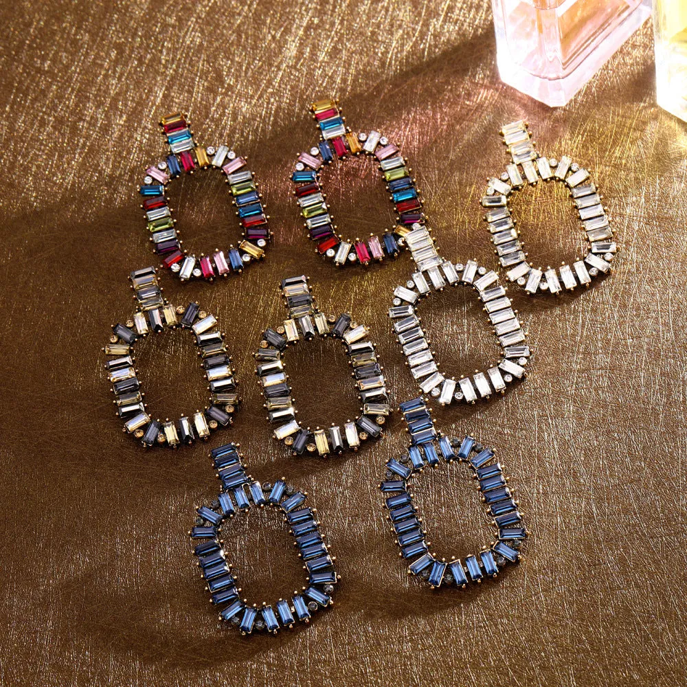 Charm Rhinestone Rectangle Earrings Multicolor Wholesale Women Fashion Jewelry
