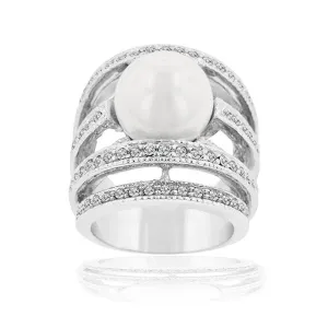 Charm Round Pearl Beautiful Ring White Gold Plated Women Fashion Jewelry Size 6-9