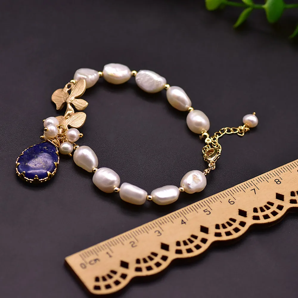 Charm Sapphire Baroque Natural Freshwater Pearl Bracelet Woman Fashion Jewelry