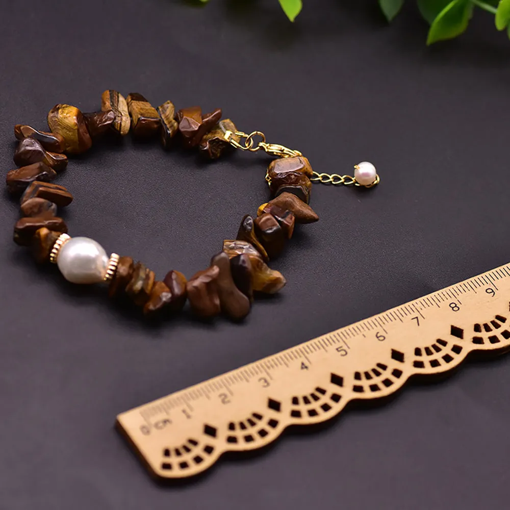 Charm Tigers Eye & Natural Freshwater Pearl Bracelet Fashion Beautiful Jewelry