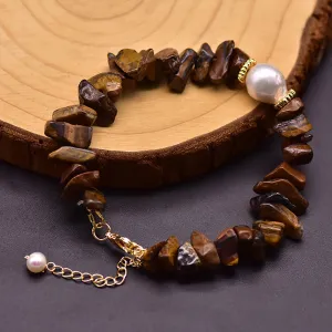 Charm Tigers Eye & Natural Freshwater Pearl Bracelet Fashion Beautiful Jewelry