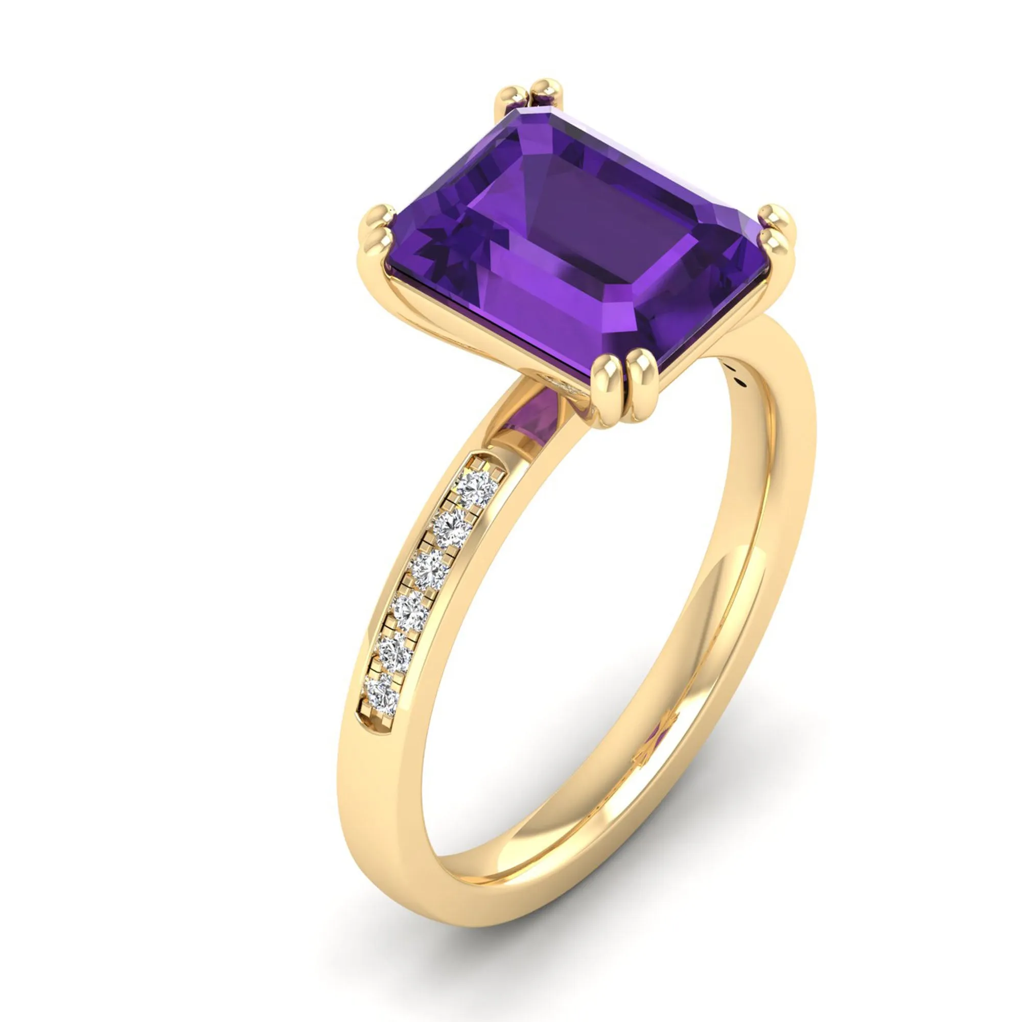 Classic Double Prong Amethyst and Diamond Ring