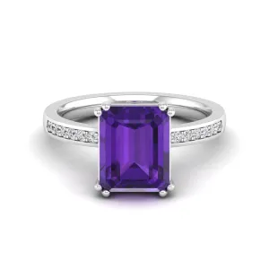 Classic Double Prong Amethyst and Diamond Ring