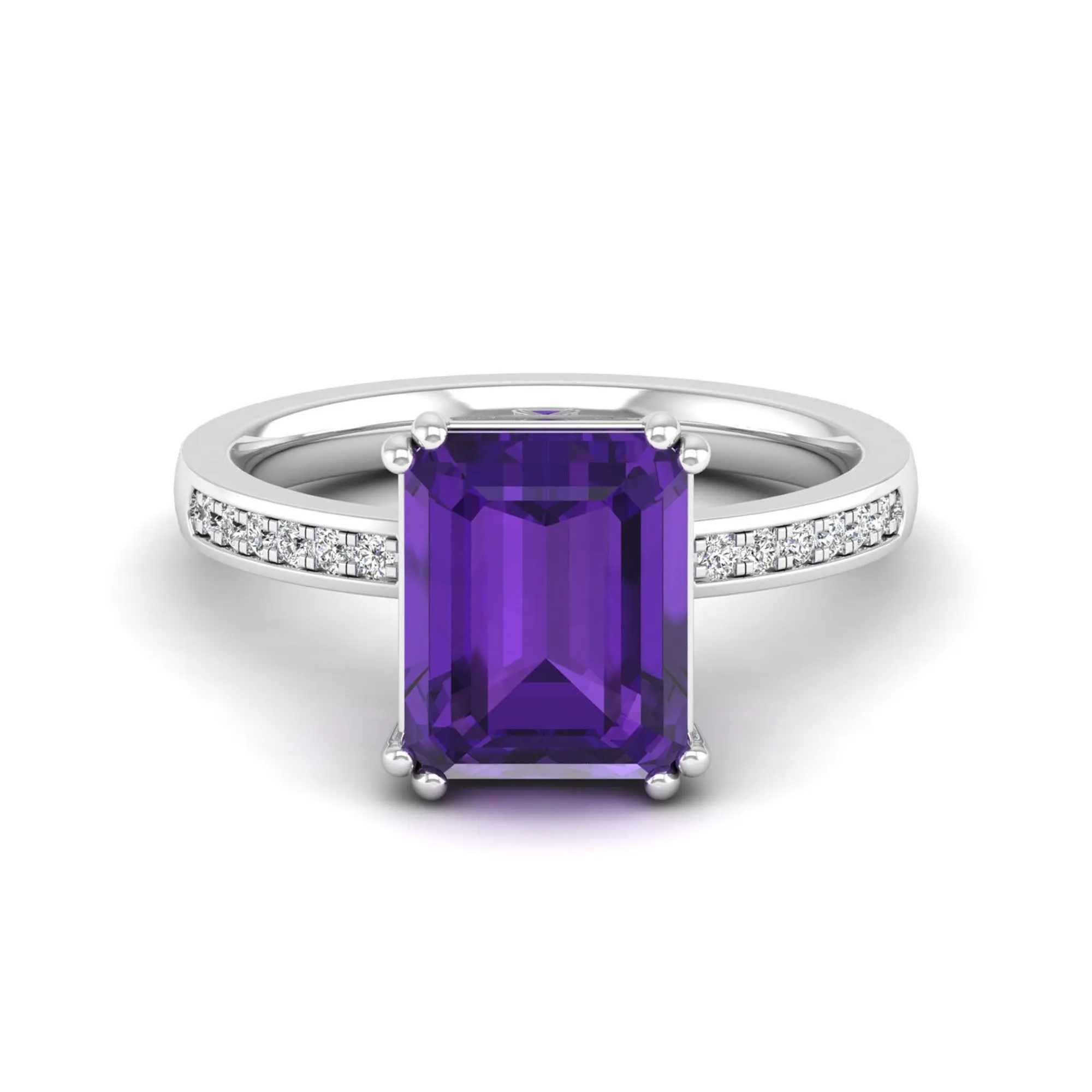 Classic Double Prong Amethyst and Diamond Ring