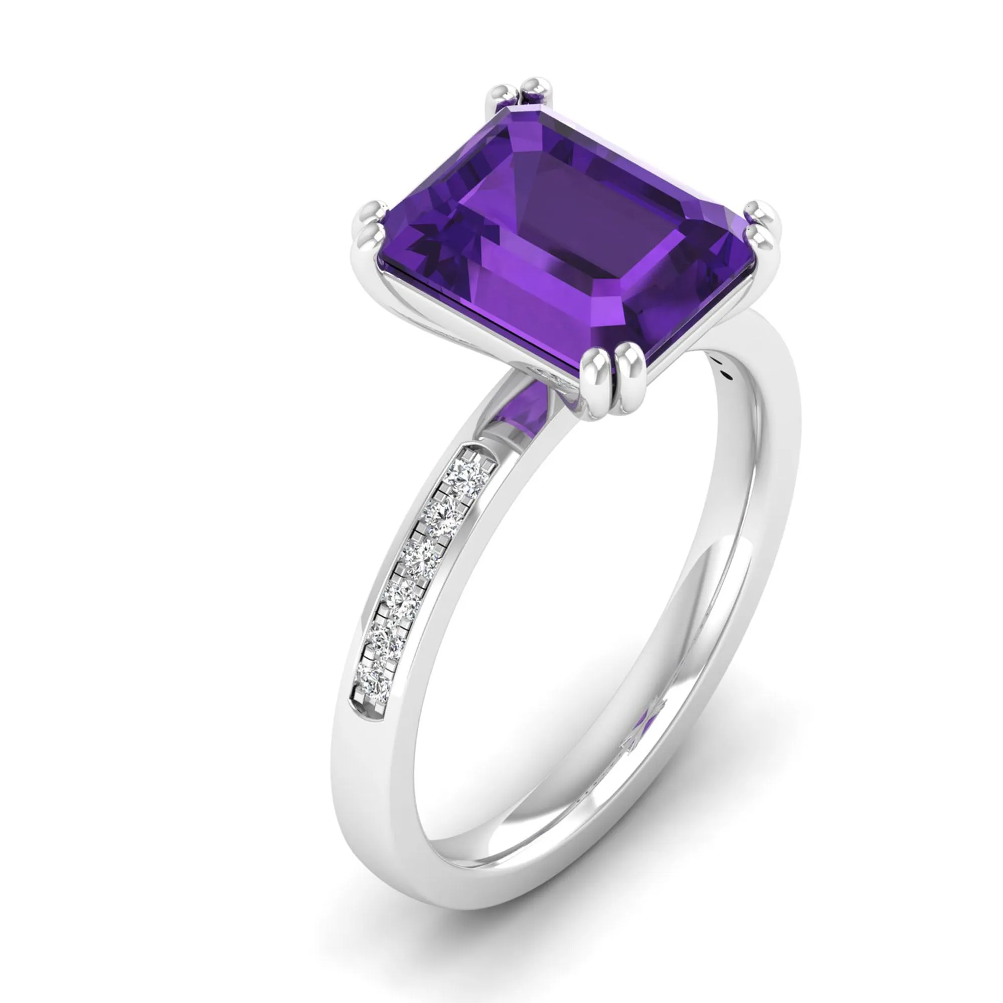 Classic Double Prong Amethyst and Diamond Ring