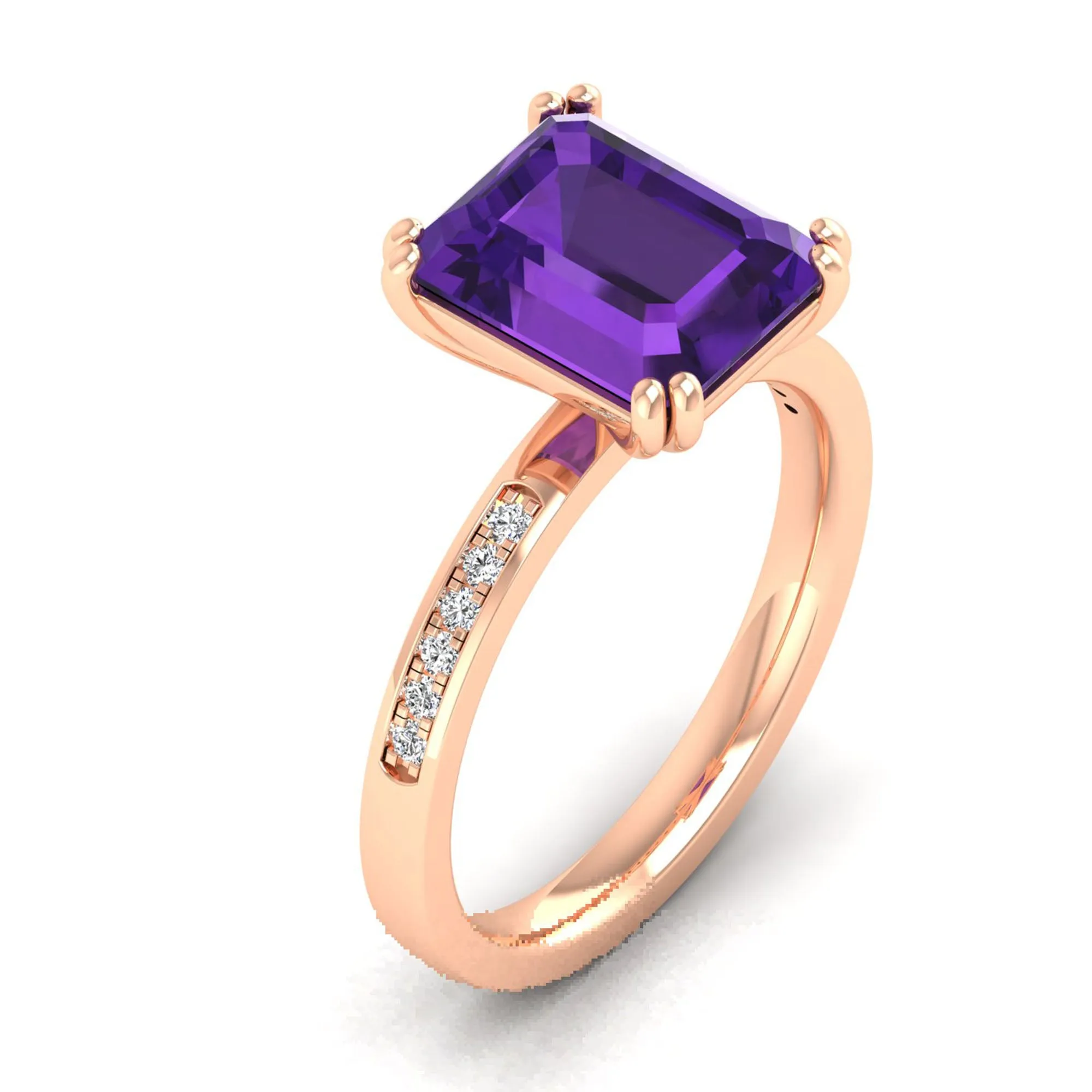 Classic Double Prong Amethyst and Diamond Ring