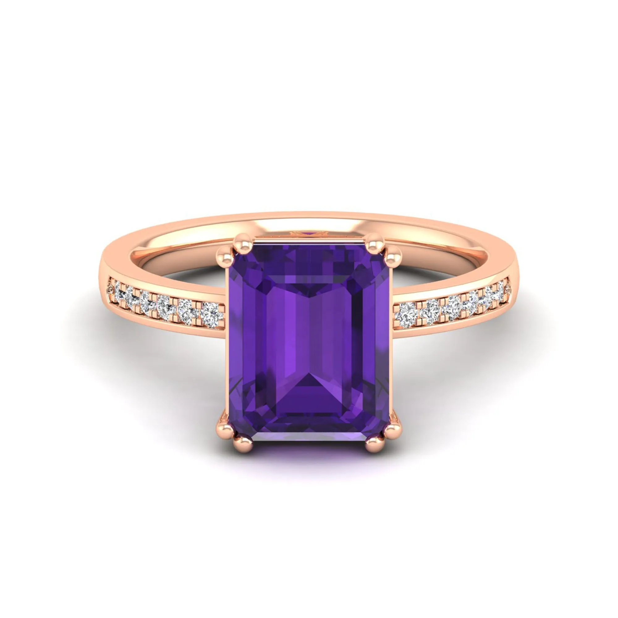 Classic Double Prong Amethyst and Diamond Ring