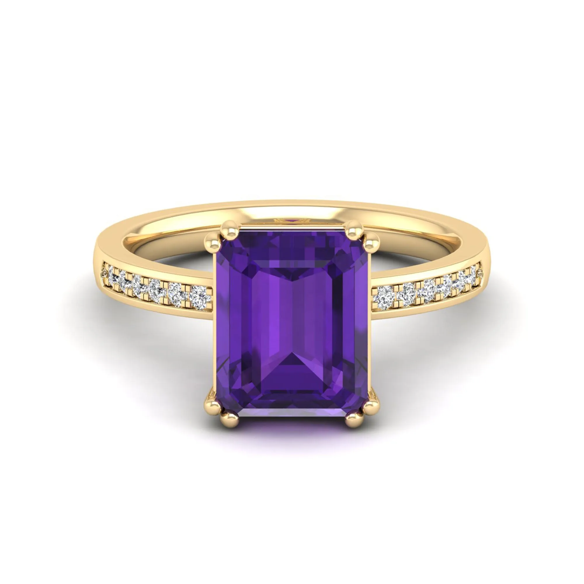 Classic Double Prong Amethyst and Diamond Ring