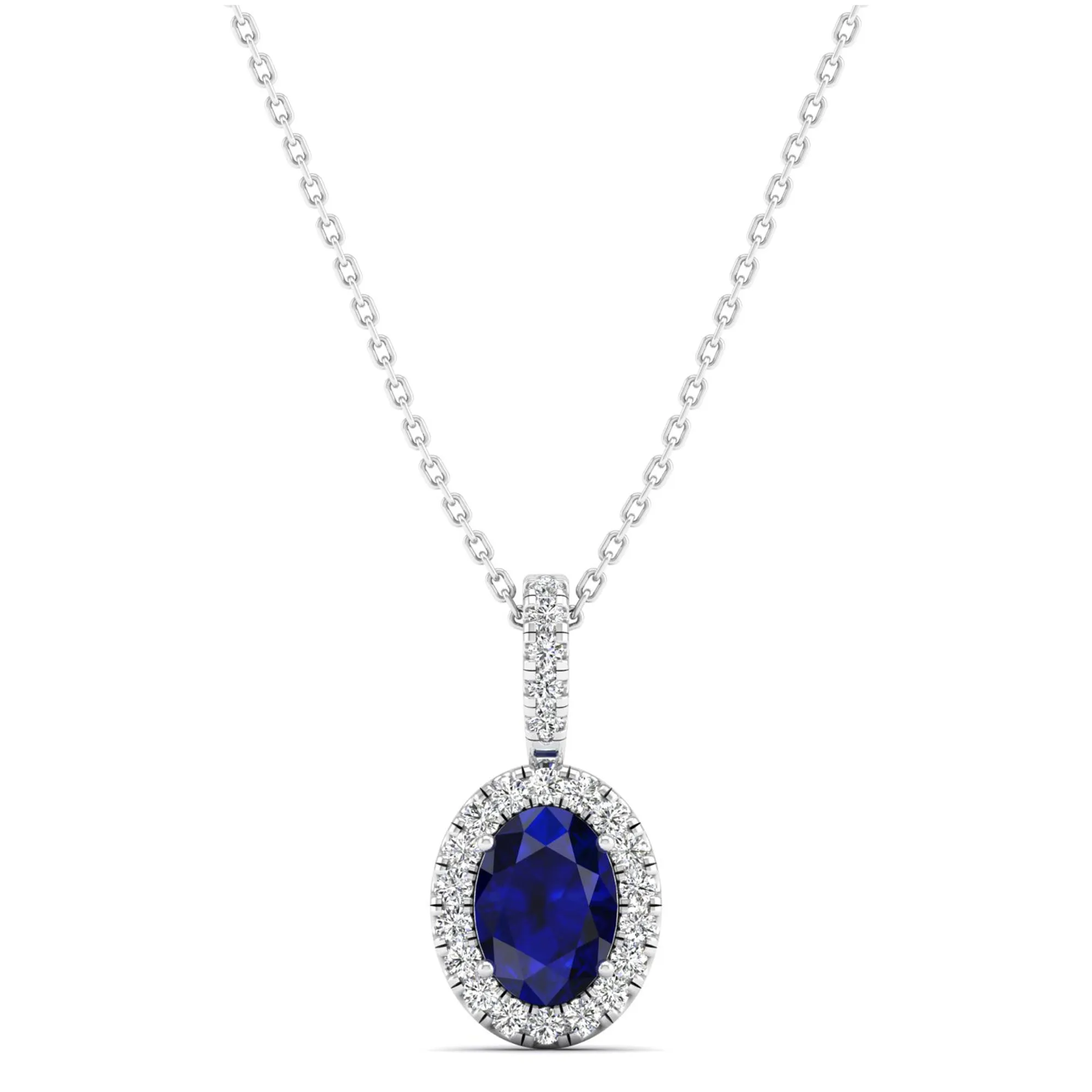 Classic Halo Oval Sapphire and Diamond Pendant