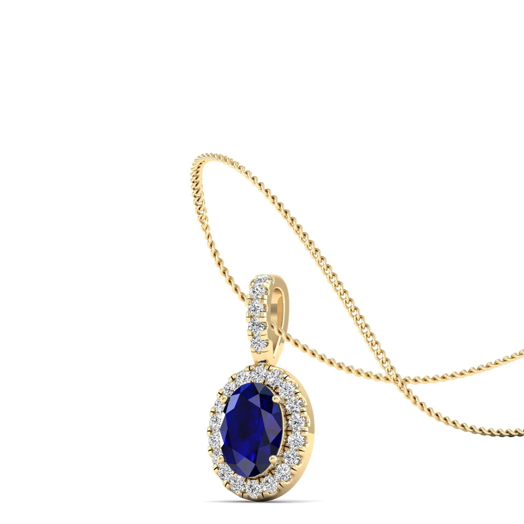 Classic Halo Oval Sapphire and Diamond Pendant