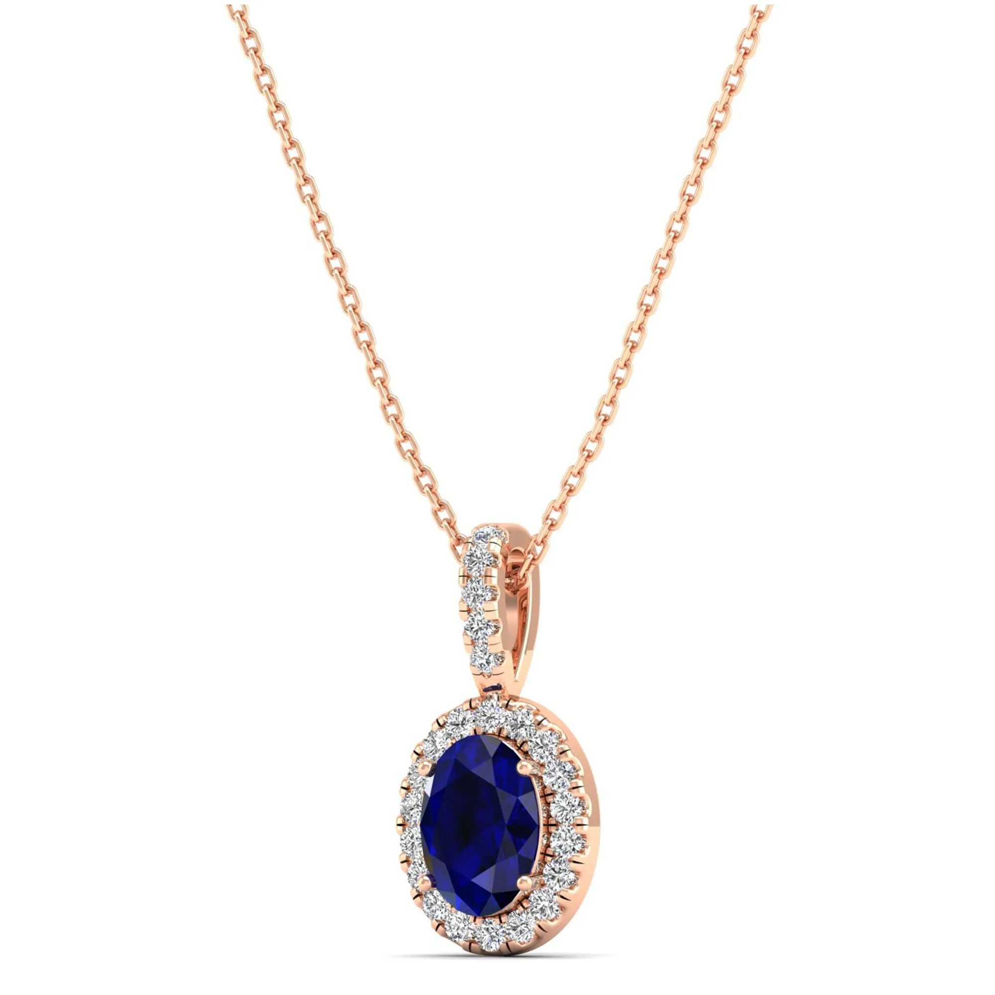 Classic Halo Oval Sapphire and Diamond Pendant