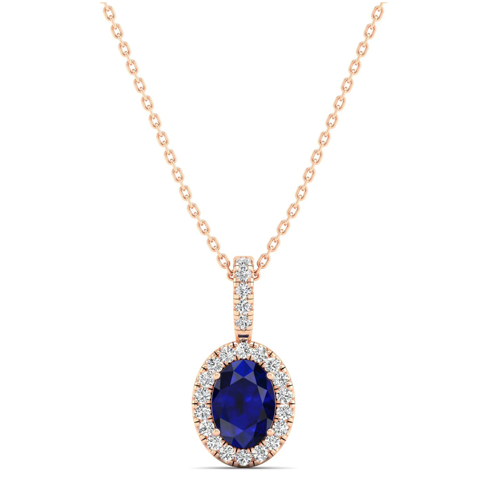 Classic Halo Oval Sapphire and Diamond Pendant