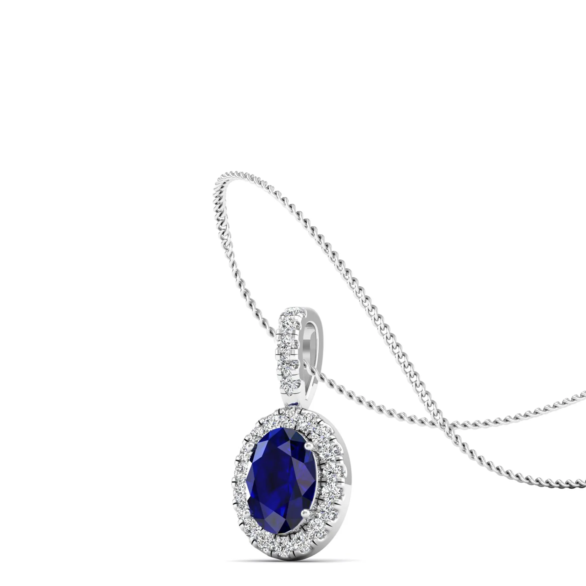 Classic Halo Oval Sapphire and Diamond Pendant