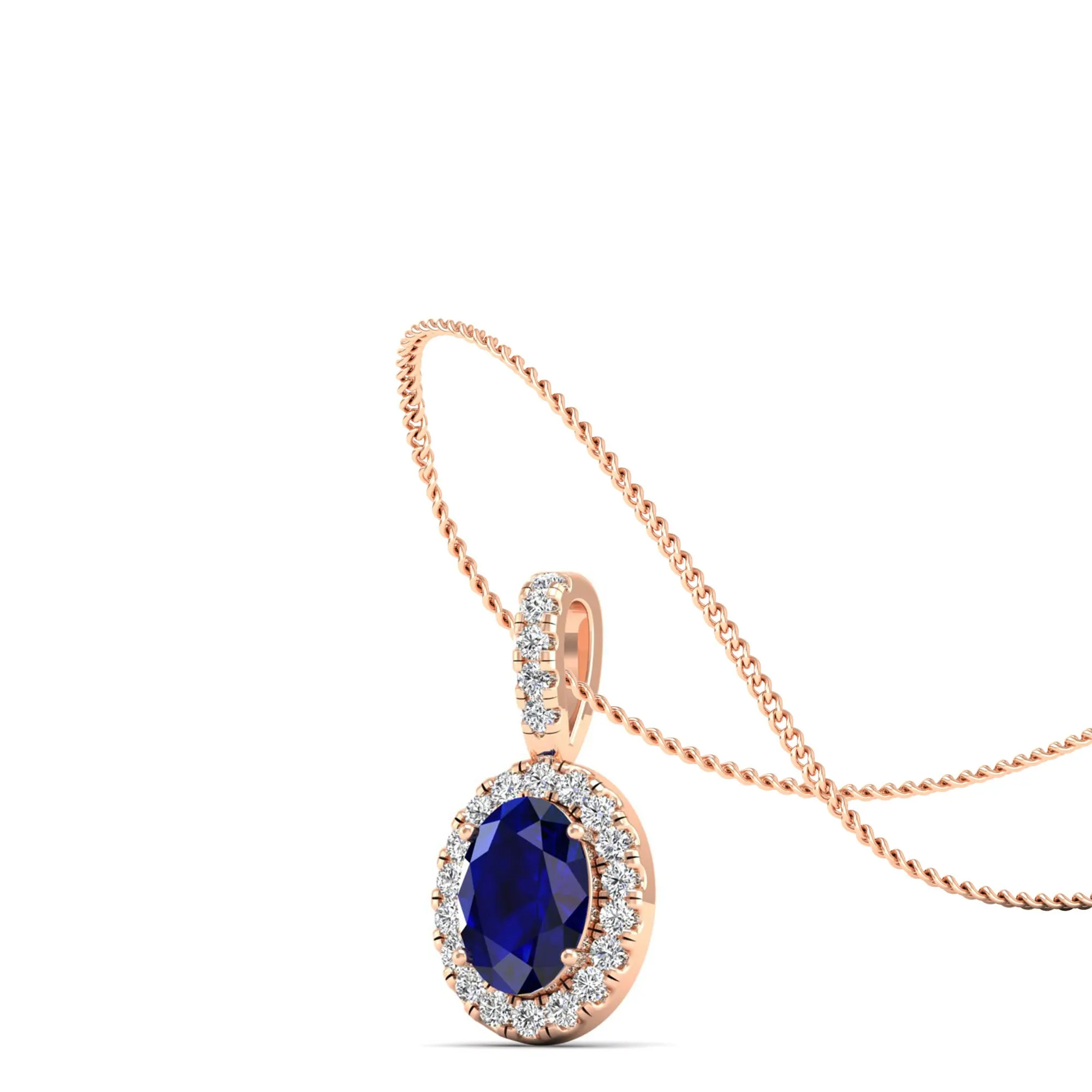 Classic Halo Oval Sapphire and Diamond Pendant