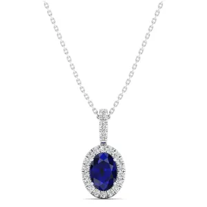 Classic Halo Oval Sapphire and Diamond Pendant