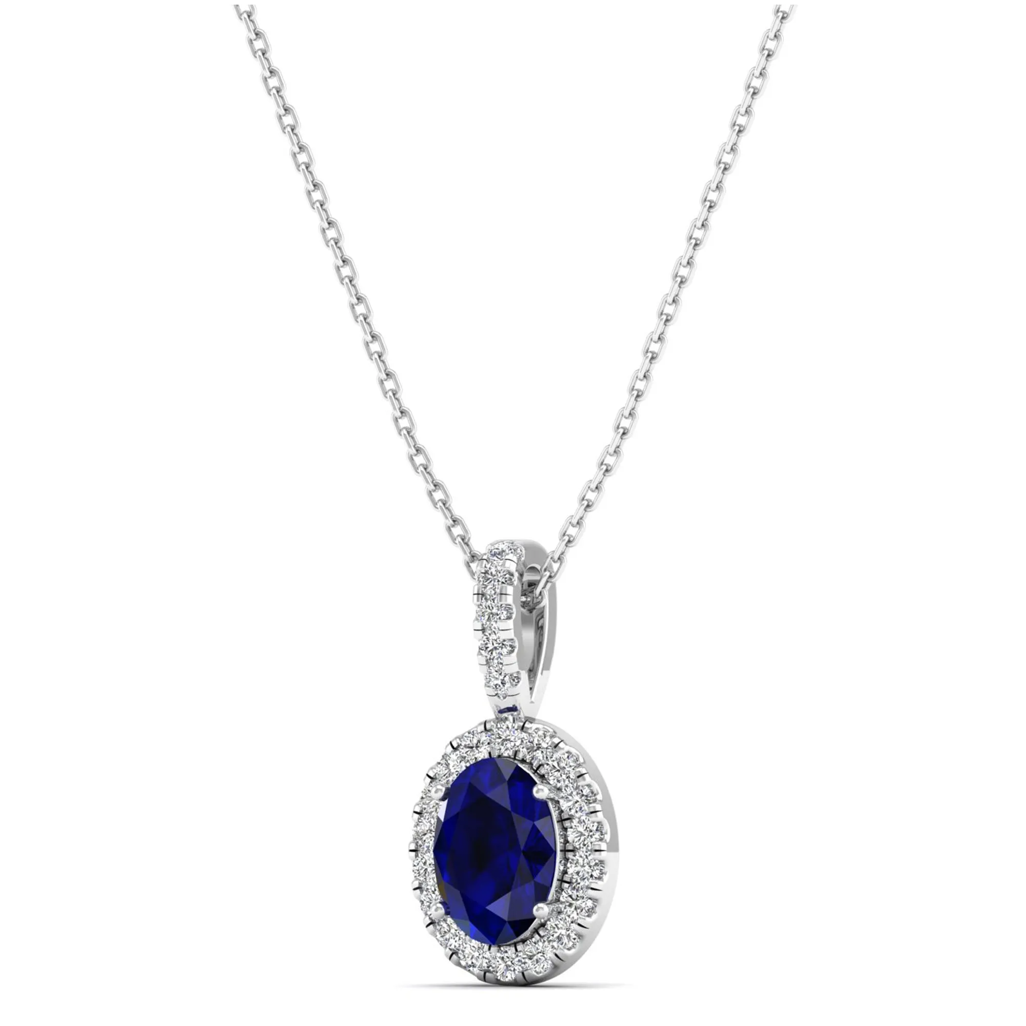 Classic Halo Oval Sapphire and Diamond Pendant