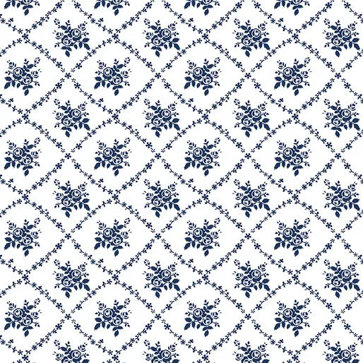 Classic Keepsakes in Blue 14648-50 Rose Trellis White/Navy