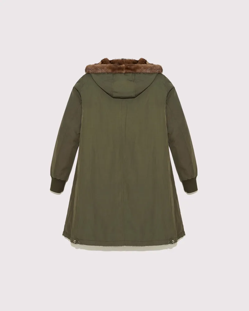 Classic reversible coat in technical fabric and mink -