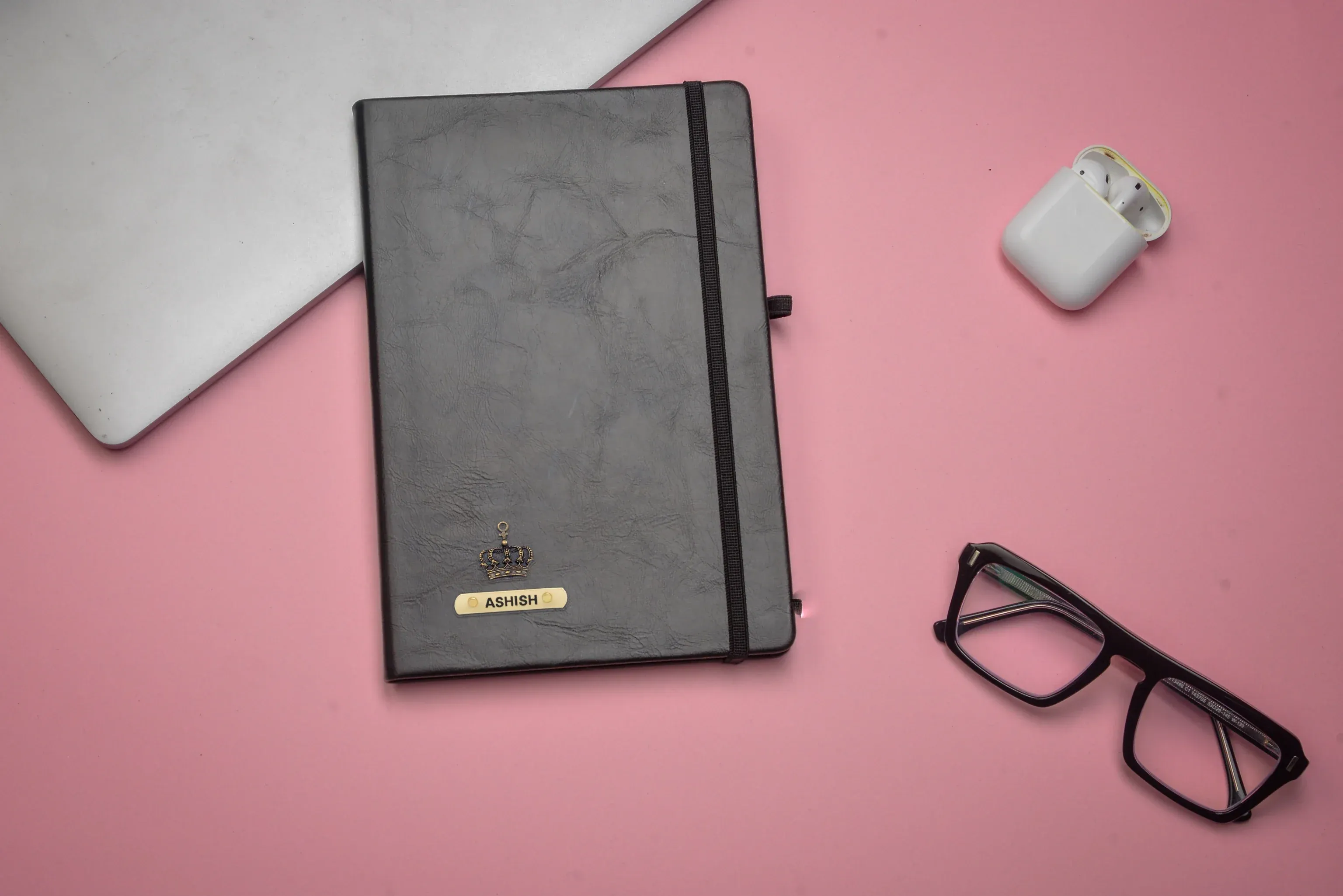 Classy Hardcover Diary   Classic Metal Pen   Classy Leather Metal Keychain - Grey