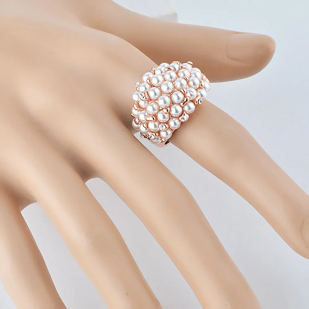 Cluster Round Pearl Beautiful Ring Rose Gold Plated Women Fashion Jewelry Gift Size 6-9