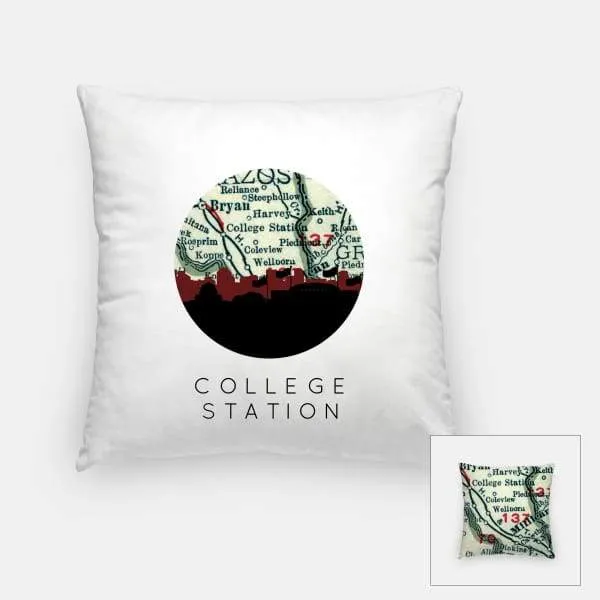 College Station, Texas city skyline with vintage College Station map