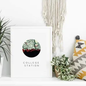College Station, Texas city skyline with vintage College Station map