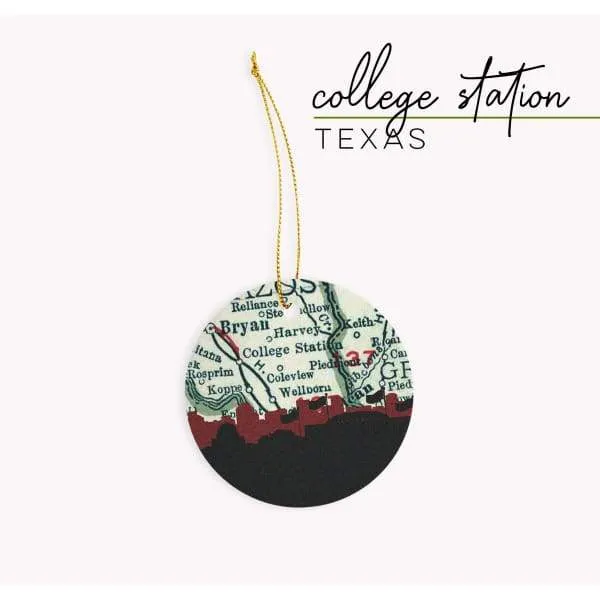 College Station, Texas city skyline with vintage College Station map