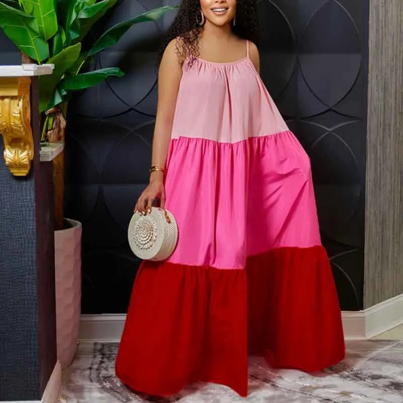 Colorblock Sleeveless Spaghetti Strap Loose Maxi Dress